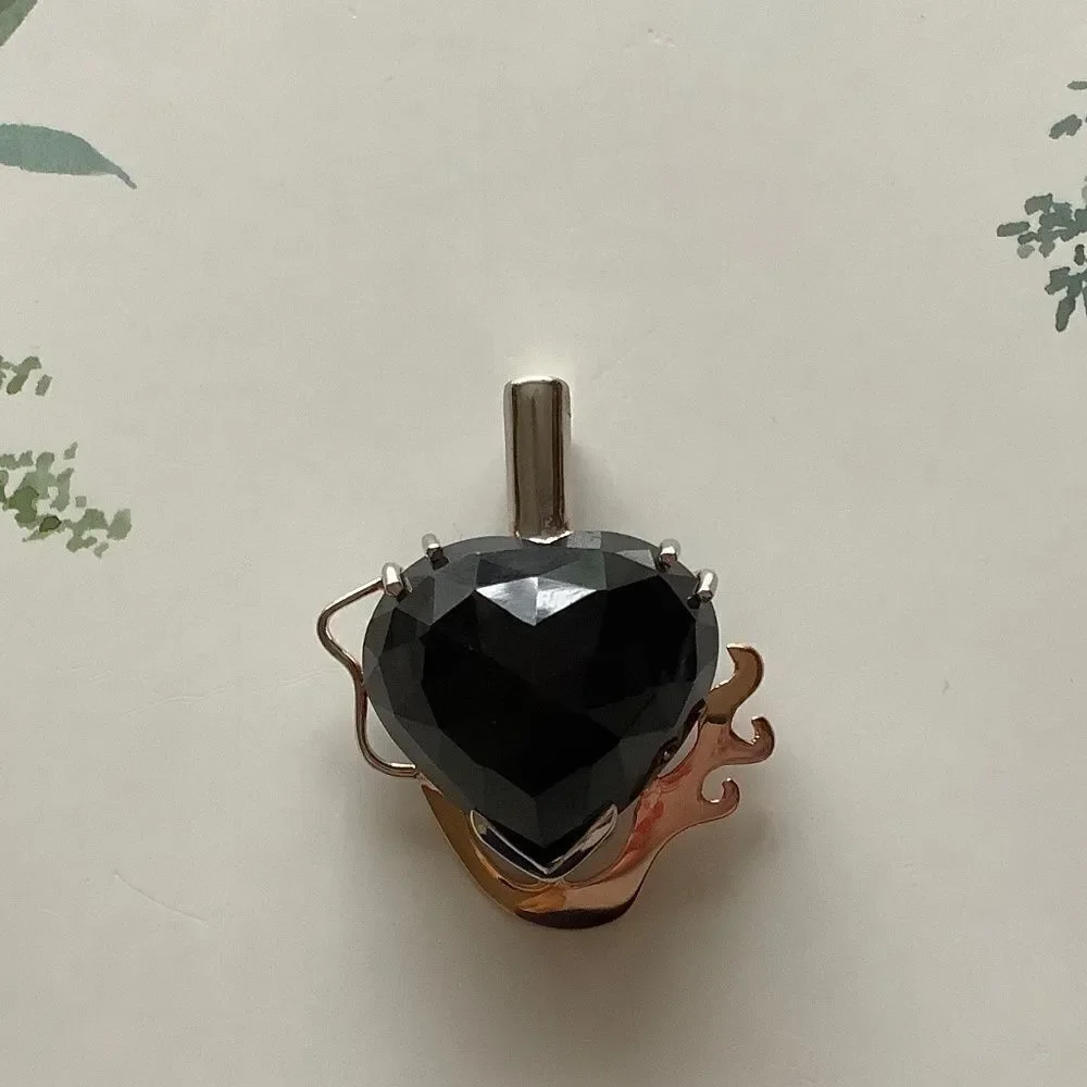 STERLING SILVER 925 GOLD PLATED DETAILS BLACK ONYX RARE HAND MADE LARGE PENDANT‌
